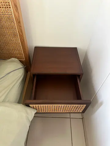 2 HM Wooden bedside nightstand with cane front - good condition