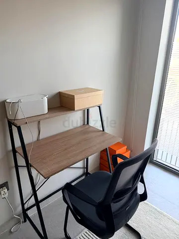 Compact wooden study desk with ergonomic office chair - light oak
