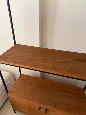 Wood and Metal Open Shelving Unit with Drawer
