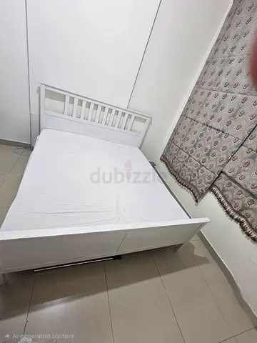 IKEA White Wooden Double Bed - Simple Frame with Headboard  Footboard with mattress