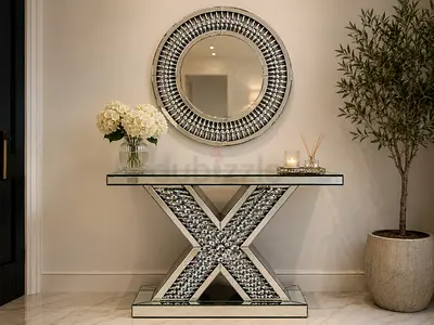 Glass console table with mirror selling