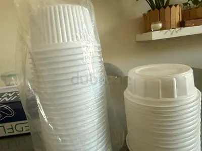 Pack of White Disposable Plastic Cups/Containers - Unused