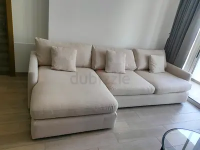 Crate and barrel beige color lshape sofa