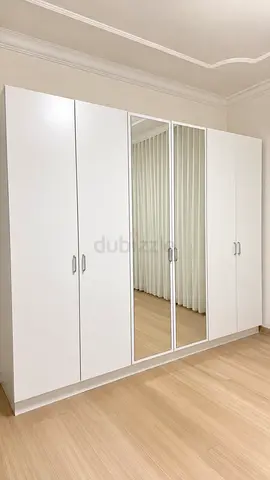 White 6-Door Wardrobe with Mirrors - Good Condition