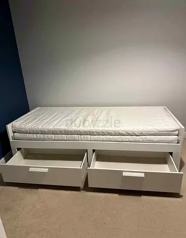 Ikea White single daybed with under-bed storage drawers and mattress