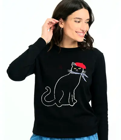 Black sweater with cat graphic - size xl