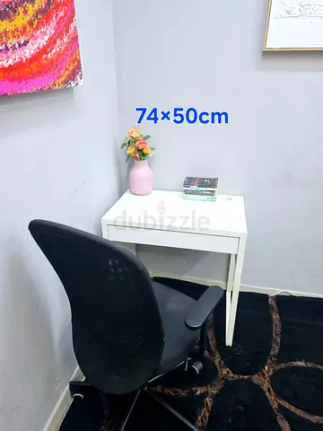 Compact white study desk with single drawer — 74 x 50 cm