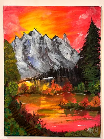 Original Landscape Acrylic Painting on Canvas - Mountain Sunset