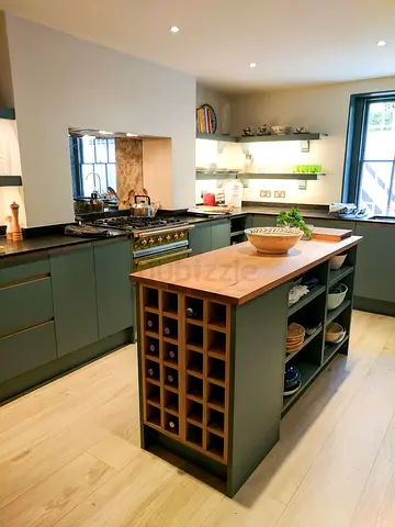 Solid Wood Kitchen Island with Built-in Wine Rack and Open Shelving