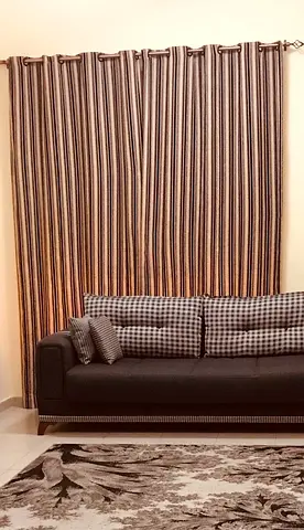 Brown striped blackout curtains — set of panels, gently used