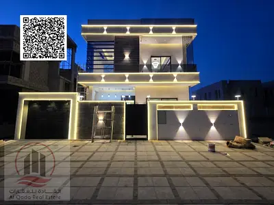 For sale, a villa in Ajman Al Helio, 5 master rooms, a Majles room, a hall, and a maid’s room, freehold for all nationalities,