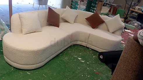 Curved Modular Cream Bouclé Sofa — 4-Seater