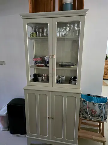 IKEA Off-White Glass-Door Display Cabinet - Tall (200cm), As New