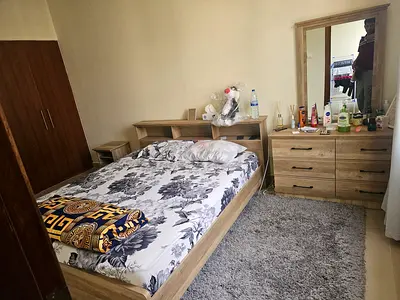 Light wood king bed with matching dresser and bedside tables - good condition like new with mattress