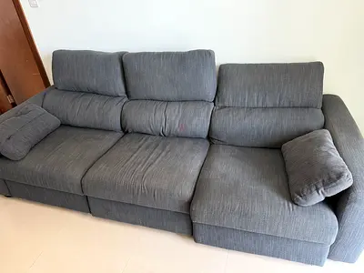 Grey 3-Seater Fabric Sofa - Good Condition