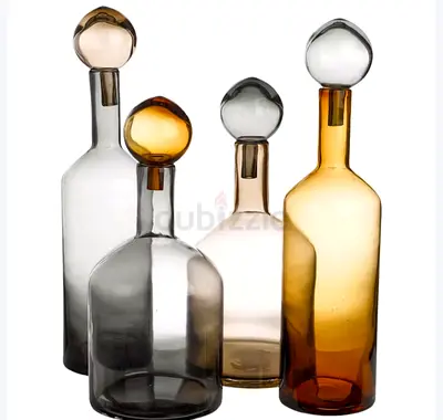 Set of 4 Decorative Glass Decanter Bottles with Stoppers