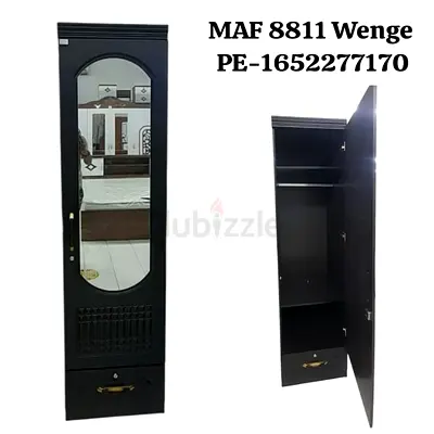 Single-door Wenge Tall Wardrobe with Mirror and Drawer (MAF 8811)