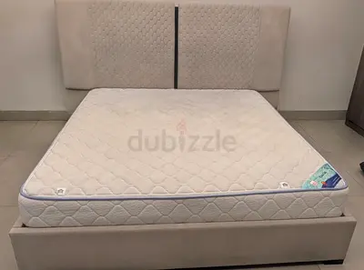 King upholstered bed frame with mattress - good condition