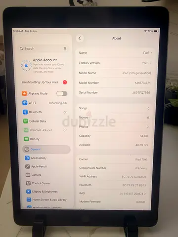 Apple iPad 9th gen 64 gb cellur +wifi Good Condition