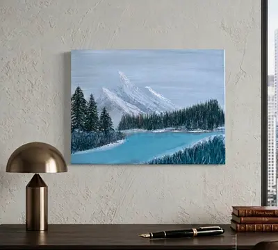 Handmade Misty Snowy Forest Acrylic Painting (30x40 cm)