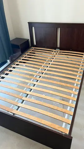 Dark Wood Double Bed Frame with Slats