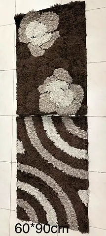 Brown  Cream Shaggy Runner Rugs (60x90cm) - Set of 2
