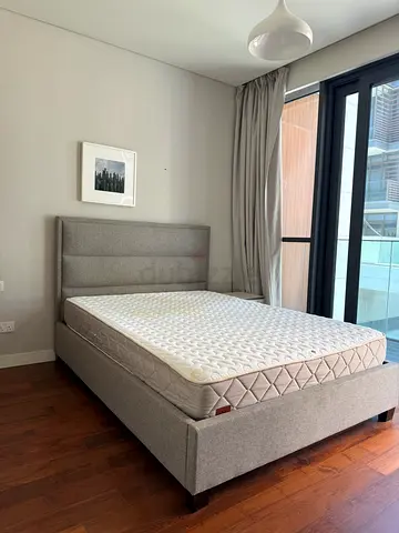 Queen bed frame with mattress - light grey upholstered