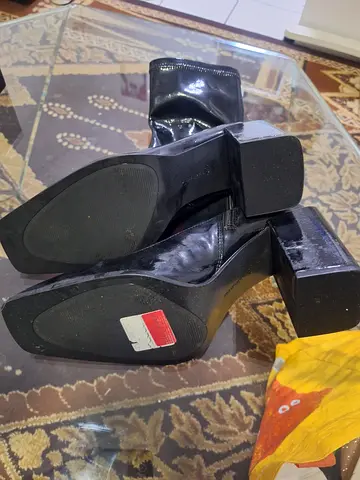 Black patent platform ankle boots with block heel - brand new
