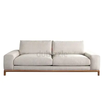 Beige 3-Seater Fabric Sofa with Wooden Base