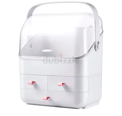 LINFIDITE Makeup Organizer Box with Lid Cosmetic Storage Box with Dust Free Cover Portable Handle, L
