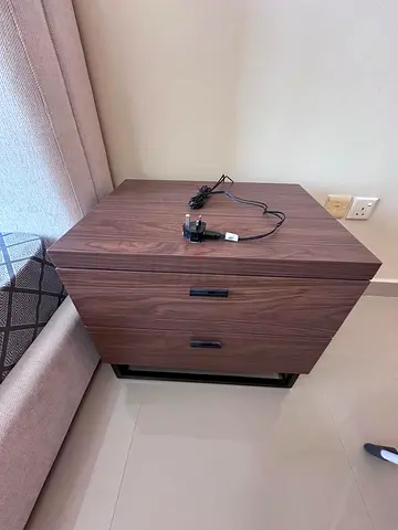 Wooden 2-Drawer Bedside Table / Nightstand - Dark Walnut Finish