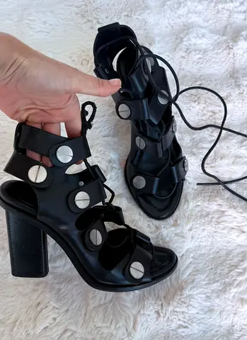 Black high-heel lace-up gladiator sandals — good used condition