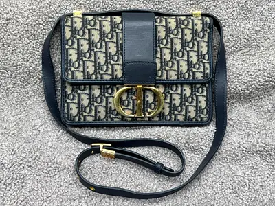 Christian Dior Oblique Crossbody Bag with CD Logo - Navy Canvas  Leather