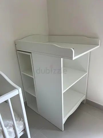 White Wooden Baby Changing Table with Open Shelves