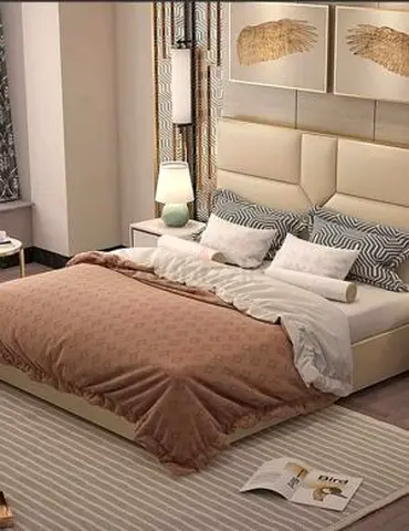 Modern Upholstered Bed Frame with Padded Headboard