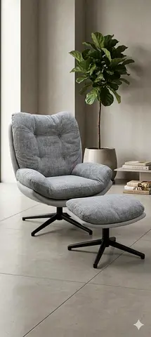 Grey Fabric rocking Chair with Matching Ottoman — Good Condition