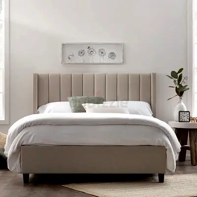 Upholstered King Bed with Vertical Channel Tufted Headboard — Neutral Beige