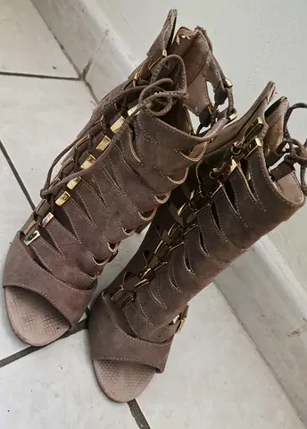 Taupe Suede Lace-Up Gladiator Heels (Size not specified)