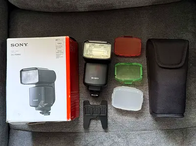 Sony HVL-F20M External Flash with Color Gels and Case - Good Condition