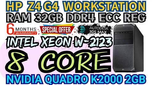 32GB RAM DDR4 HP Z4 G4 WORKSTATION 8 CORE INTEL XEON W-2123 NVIDIA QUADRO K2000 2GB DDR5
