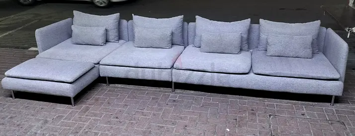 Large L-shaped Light Grey Fabric Sofa with Chaise — Modern, Comfortable