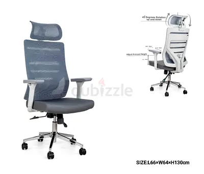 Ergonomic Mesh Office Chair with Headrest - Grey