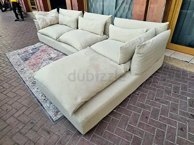 Feather 🪶 filled beige L-Shaped marina home Sectional Sofa