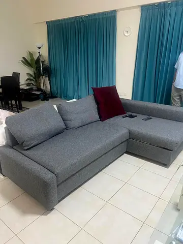 Light Grey L-Shaped Fabric Corner Sofa - Good Condition