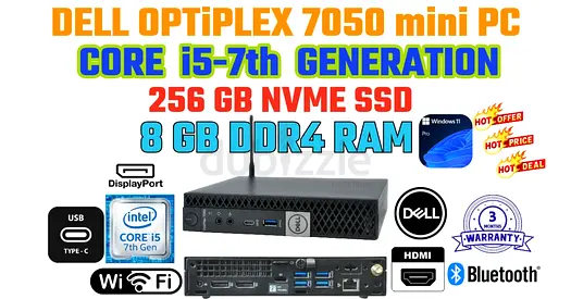 Dell OptiPlex 7050 TINY PC-intel CORE I5-7TH GENRATION-256 GB NVME SSD-8 GB DDR4 RAM-BUILT IN WIFI