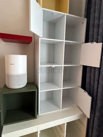 White Cube Storage Shelving Unit with Doors - 8 Compartments + 2 tables.  Children’s Room Furnitu