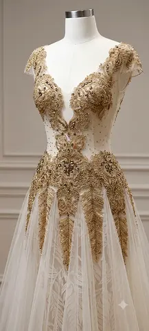 Elegant Gold Embellished Wedding Gown