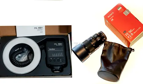 Sony  90mm f/2.8 Macro G +flash godox ml150ii Macro ring