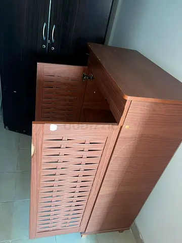 Dark Brown 2-Door Wardrobe / Armoire/shoe rack: Good Condition
