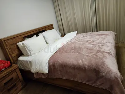 Solid Wood Queen Bed Frame with Headboard - Good Condition